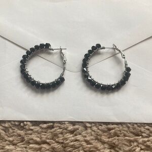 Black Beaded Hoop Earrings